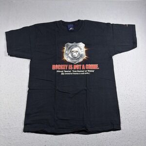 Vintage Pro Player Hockey Is Not A Crime Shirt Mens Large Black 90s Graphic Tee